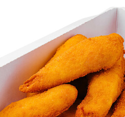 shrimp tempura with ketchup in takeaway box