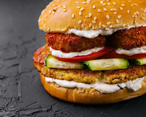 Delicious hamburger with fresh vegetables