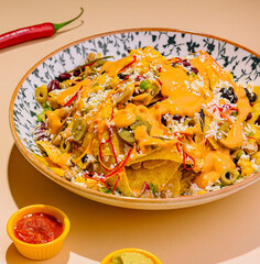 Mexican style nacho salad on top view