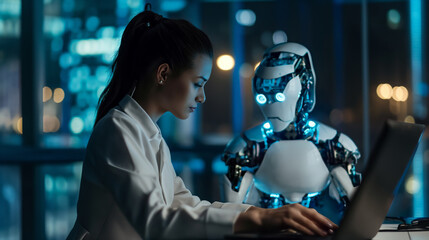 Female Scientist Programming AI Root on Computer