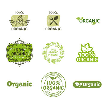 Organic labels set. Collection various logo for organic cosmetics or products isolated on white background