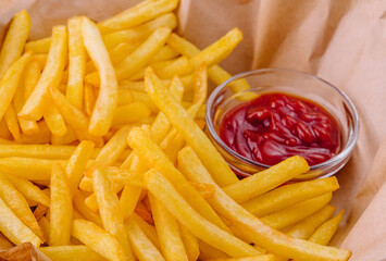 French Fries with Ketchup in Basket