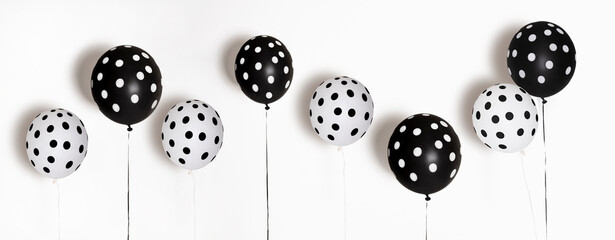 Set of black and white Air Balloons. Bunch of balloons with polka dots isolated on white background. Love. Holiday celebration. Valentine's Day party decoration.