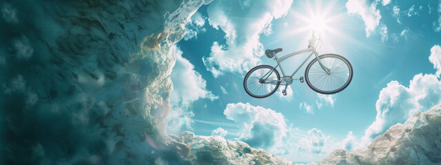 poster Bicycle coming out of a hole in the sky  - obrazy, fototapety, plakaty