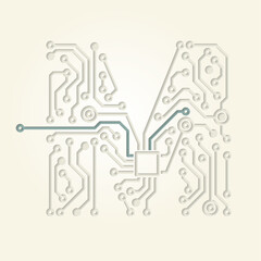 M (Initial Letter) created with electronic conductive tracks - Cut Out Infographic Design