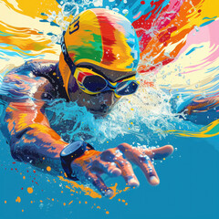 Dynamic abstract sports background with swimming sportsman.