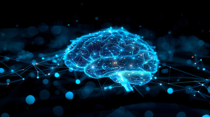 Digital Brain Shaped with Neural Connection Lines and Glowing Dots, Generative AI.