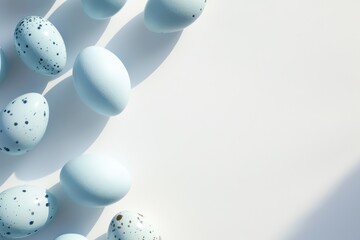 Happy Easter, holiday background with light blue eggs. Copy space. Generative AI