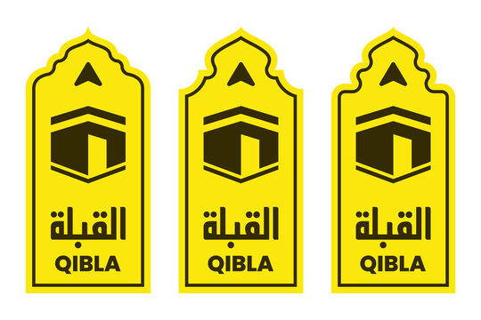 set of qibla sign direction for mosque or prayer room isolated