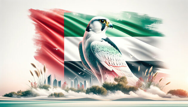 United Arab Emirates  flag with Peregrine falcon
