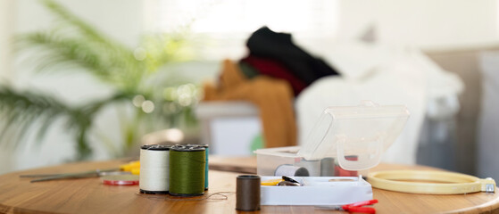 Tool to repair old clothes. Sewing and home needlework. recycling, repair concept, Sustainable, zero waste lifestyle concept