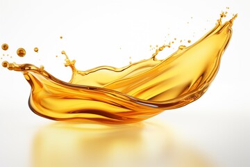Closeup golden oil splash isolated on white background