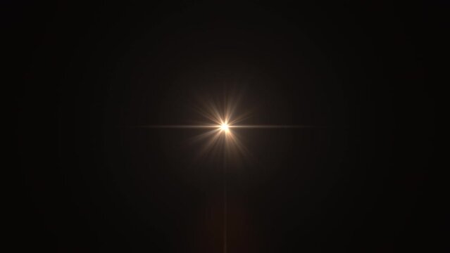 Loop center rotating  flickering gold star rays lights long arm optical lens flares shiny animation art background.Promote advertising concept isolate using QuickTime Alpha Channel proress 444