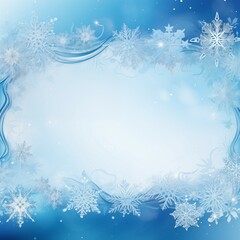snowflake on blurred white and blue background with copy space for cute design