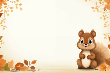 Fototapeta premium Closeup cute squirrel on blurred soft brown and white background for cute design