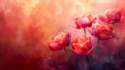Obraz premium spring banner, background for postcards made of tulips made in painting style for sale booklets