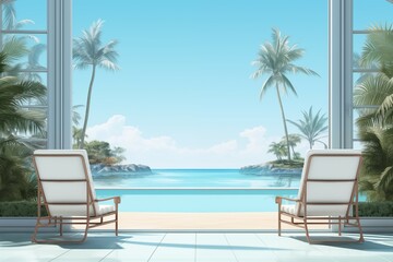 beach chair and swimming pool in front of pool villa background for beautiful and relax design