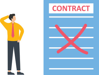 Contract cancellation business Terminated tearing contract paper concept,

