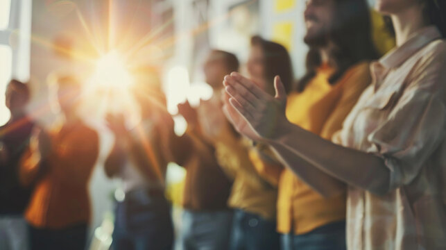 Colleagues giving a standing ovation to an awarded team member