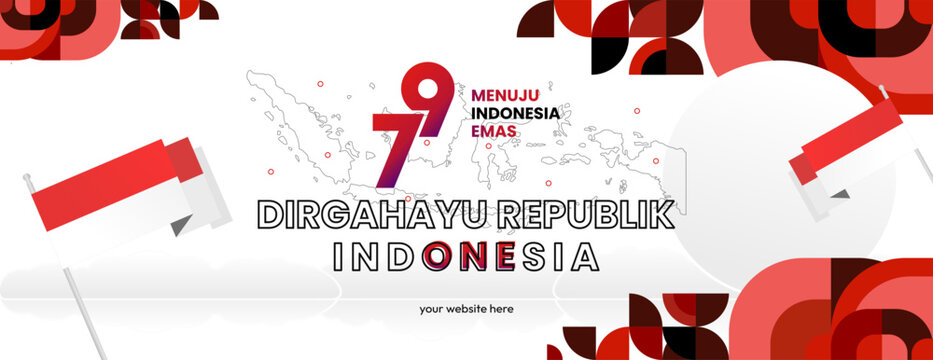 Indonesian Independence Day background in colorful geometric style. Happy 17 august, 79th Indonesian National Day greetings banner with typography. Dirgahayu Republik Indonesia. Vector Illustration
