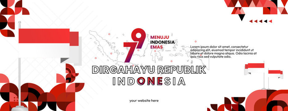 Indonesian Independence Day background in colorful geometric style. Happy 17 august, 79th Indonesian National Day greetings banner with typography. Dirgahayu Republik Indonesia. Vector Illustration