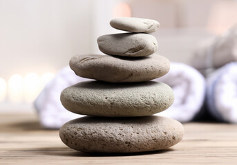 Fototapeta na wymiar Pile of massage stones for spa