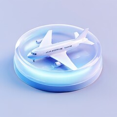 Glossy stylized glass icon of airplane, plane, jet, aeroplane
