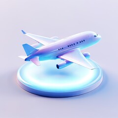 Glossy stylized glass icon of airplane, plane, jet, aeroplane
