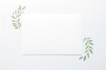 An overhead shot of blank paper with simple, refreshing green leaves on a white background