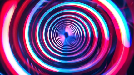 an 80s cartoon background, hypnotic spiral, CG animated, red white & blue neon colors, retro synthwave aesthetic