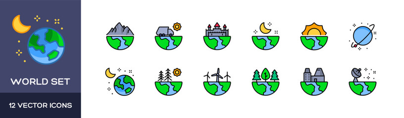 Fototapeta premium World icon set. Flat style. Vector icons