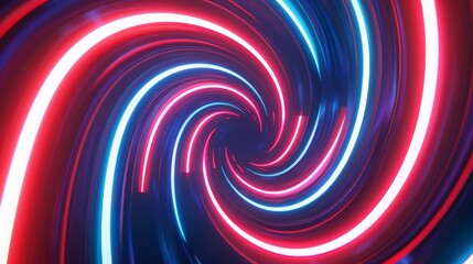 an 80s cartoon background, hypnotic spiral, CG animated, red white & blue neon colors, retro synthwave aesthetic