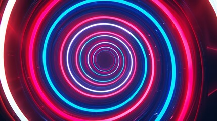 an 80s cartoon background, hypnotic spiral, CG animated, red white & blue neon colors, retro synthwave aesthetic