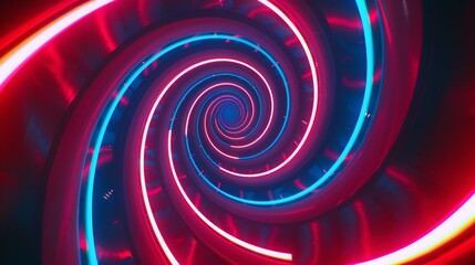 an 80s cartoon background, hypnotic spiral, CG animated, red white & blue neon colors, retro synthwave aesthetic