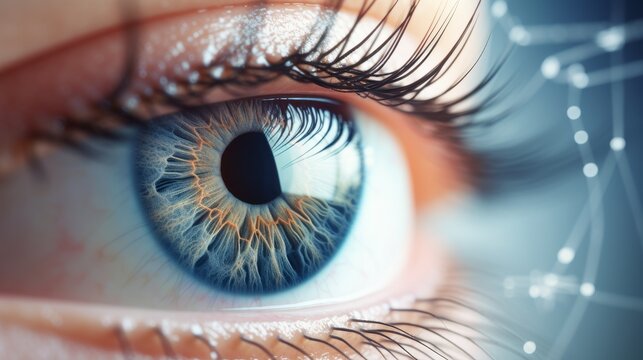 Innovative vision concept detailed close up of eye with laser and corneal modeling in background