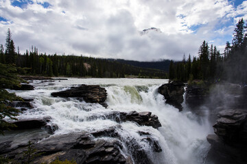Fototapeta na wymiar Summer in Athabasca Falls, Jasper National Park, Canada