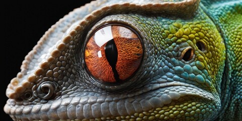 Close-up of the eye of a green iguana. Macro