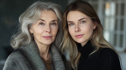 Portrait of a senior mother and daughter at home. Portrait of a mother and daughter.