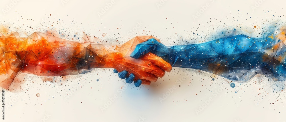 Poster the stars and the universe comprised of an abstract mash up of line and point in the business handsh