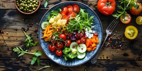 Colorful Veggie Salad on Wooden Table