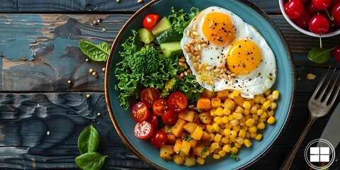 Rustic Breakfast Platter with Fried Egg Vegetables and Grains
