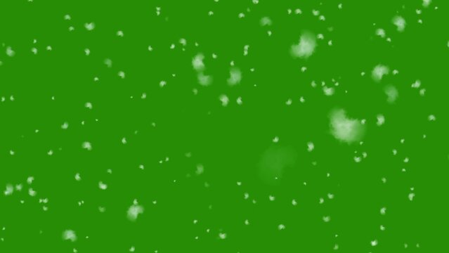 Isolated falling snow on a green screen background. 3d illustration.