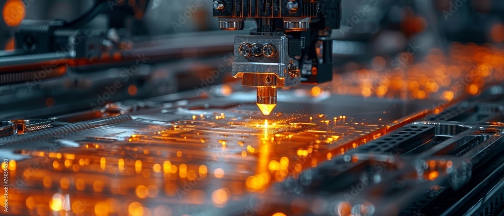 Aufkleber 3D printing operation. Concept of rapid prototyping.