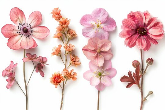 An isolated set of flowers. Close-up. Studio photography.