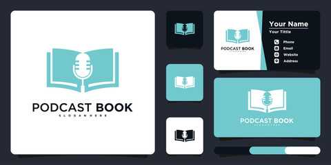 Podcast books logo design template and bussines card. Premium Vector