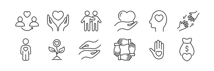 Altruism icon set. Charity collection. Vector illustration