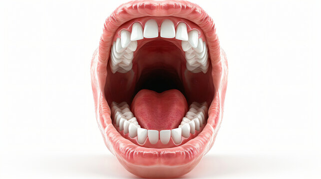 3d rendering of human teeth open mouth on white background
