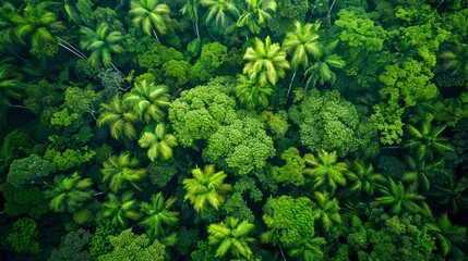 Verdant Tropical Rainforest Canopy from Above - Aerial View of Dense Jungle Foliage