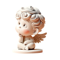 Fototapeta premium 3D cartoon style cherub with curly hair, blushing cheeks and a thoughtful pose