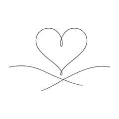 Heart. One Continuous line art drawing. Hand drawn doodle vector illustration. Line art decorative design. Romance or valentine concept